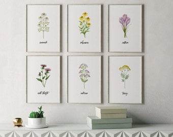 Herb Prints, Kitchen Decor, Botanical Print Set, Unique Botanical Prints, Home Decor, Wall Decor, Dining Room Decor, Garden Decor, Floral