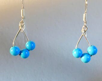 Natural Blue Howlite Gemstone Beaded Earrings