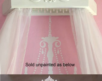 Wood bed canopy for DIY, Unpainted wood bed crown, Princess bed, comes assembled