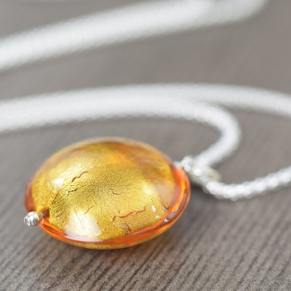 Citrine Necklace Yellow glass necklace Murano glass necklace