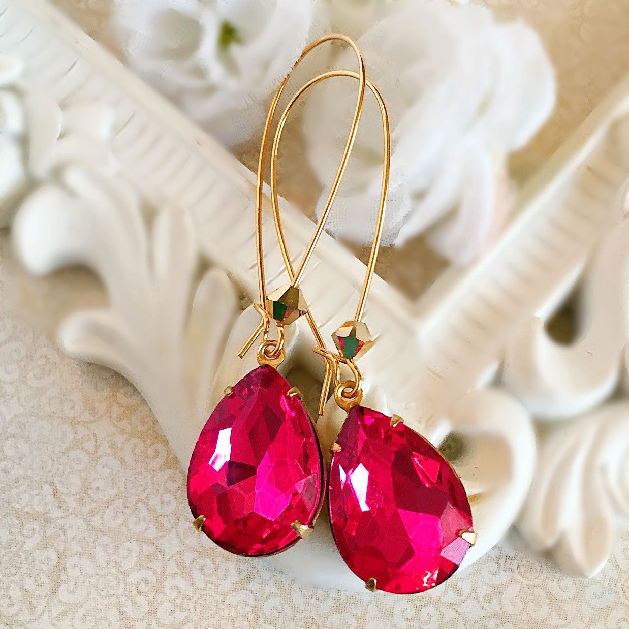 Prom Earrings - Pink - Crystal Earrings - Flirty - SOMERSET Berry