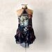 Boho Halter Top Upcycled Clothing Lion Shirt Gypsy Tank Top Women's Art Clothes Summer Fashion Blousy Draped Shirt Earth Colors M 'ANDREA'