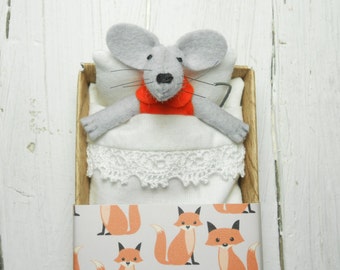 Felt mouse in matchbox newborn girl plush doll orange brown orange fox birthday daughter kids gift stuffed animal felt mouse miniature