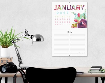 CLEARANCE! Calendar, 2017 FREE shipping, colorful floral wall calendar, watercolor florals, Good Frau calendar designs, hanging calendar