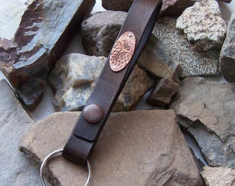 Copper Owl Leather Key Fob, Belt Loop Key Chain, Leather Key Holder, 3rd 7th Anniversary Gift, Gift for Him Her, Owl Keepsakes, Father Day