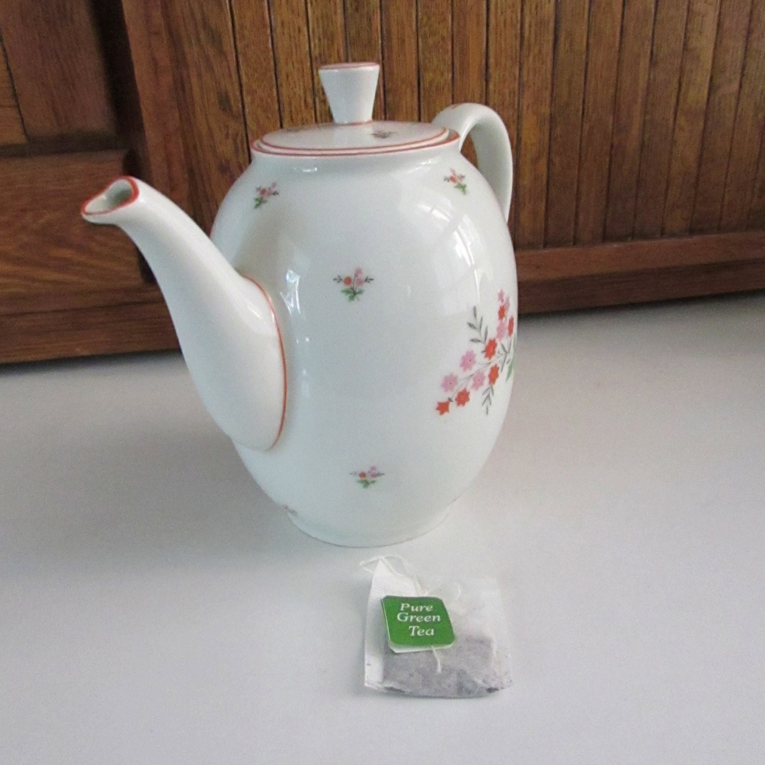 White Floral Tea Pot with Bright Flowers Porcelain Teapot by