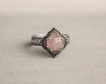 Rose Quartz Ring. Quatrefoil Ring. Adjustable