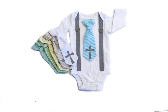 Baby Boy Baptism Outfit, boys church clothes, infant boy, toddler boy, christening outfit, cross tie, blue tie, baptism bodysuit, newborn Il_570xn
