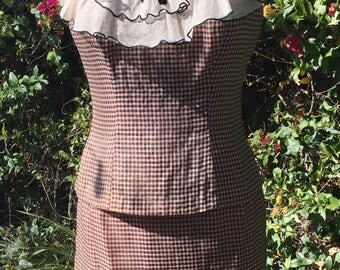 1960s Two-Piece Pink and Black Gingham Dress