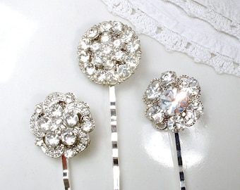 Art Deco Vintage Wedding Rhinestone Bridal Hair Pins, Downton Abbey Hair Clips, Bridesmaids Gifts Silver Crystal Hair Accessories Set 3 4 5