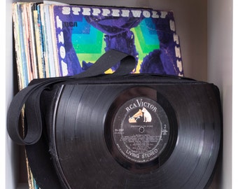 Record Purse, Recycled upcycled repurposed vinyl record album purse over the shoulder one of a kind 33 record