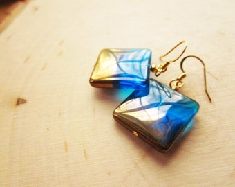 Handmade Blue Earrings Blue Lampwork Earrings Turquoise Blue Earrings Blue Dangle Earrings Blue Gold Earrings Turquoise Blue Lampwork