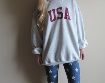New USA Retro Ash Gray Crewneck Sweatshirt Pullover // Size S-XL