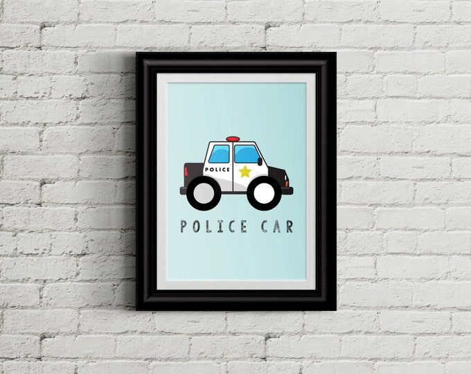 Police Car Kid's Bedroom Wall Art - Cop Car Boys Room Decor - Vehicle Room Decor - Transportation Nursery Decor, Boys Birthday Gift