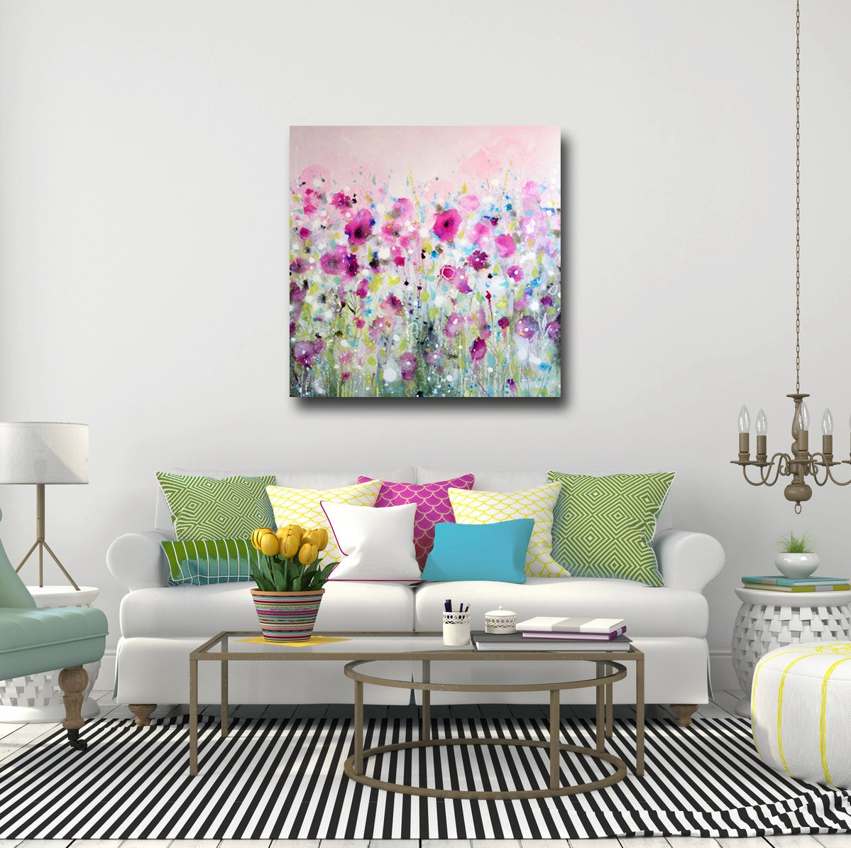 Pink Floral Canvas Print Giclee Print from Painting Poppies