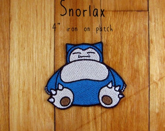 Snorlax iron on patch 4" pokemon embroidered embroidery iron on patch