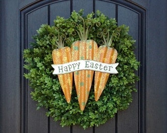 Spring Wreath- Summer Wreath- Grapevine Door Wreath Decor-Easter-Carrots-Boxwood Door-Indoor/Outdoor Decor-Two In One Wreath-Removeable Sign