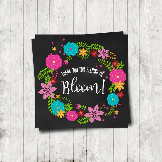 Printable Thank You For Helping Me Bloom 3 Inch Square Tag For