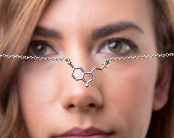 Serotonin necklace, biology jewelry molecular, silver necklace minimalist, citrine gem, November birthstone necklace chain, dainty jewelry