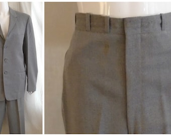 Vintage 1960s Mans Suit Grey Flannel Suit Cuffed Pants Rat Pack