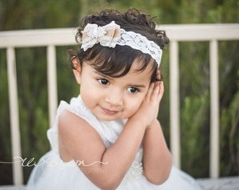 Baby headband, Burlap Lace Headband, Big Bow Headband, Baby headbands, Baby Girl Headband, Rustic Baby Headband, Newborn Headband, Baby Bows