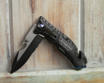 Personalized Knife, Pocket Knife, Gift for Groomsmen, Engraved Knife, Usher Gifts, Custom Knife, Bottle Opener, LED Light, Survival Knife
