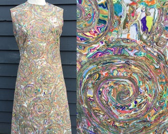 Vintage 60s dress . Whirly psychedelic mod shift mini . Go go retro