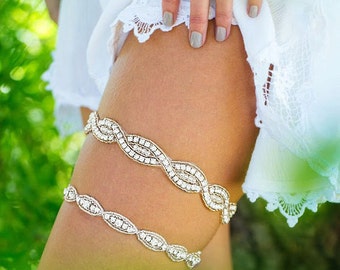 Wedding Garter,Silver Crystal Wedding Garter, Crystal Rhinestone Bridal Garter, Crystal Garter Set, Glam Garter, Silver Garter, Garter Set