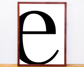 Serif Letter E, Typography Print, Letter Print, Printable Monogram, Printable Art, Minimal Decor, Black and White Wall Art, Digital Download