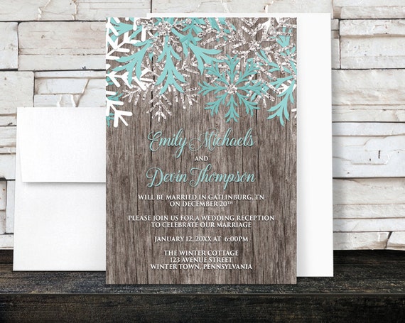 Rustic Winter Reception Only Invitations Teal - Country Rustic Winter Wood Teal Snowflake - Snowflake Post Wedding Reception - Printed Il_570xn