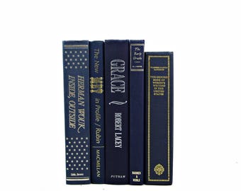 Navy BLue Antique Decorative Books, Vintage Book Decor, BOoks for Decoration, Instant Library Old Book Collection, Navy book set, Books
