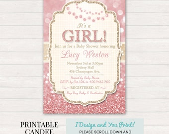 Pink and Gold Baby Shower Invitation, Pink Gold Baby Shower, Girl Baby Shower, Glitter Baby Shower, Pink Baby Shower, DIY Custom Printable