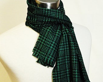 Green Plaid Scarf - Black Green Classic Plaid Wool Scarf - Plaid Woven Wool Scarf .