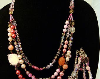 Pink three strand necklace