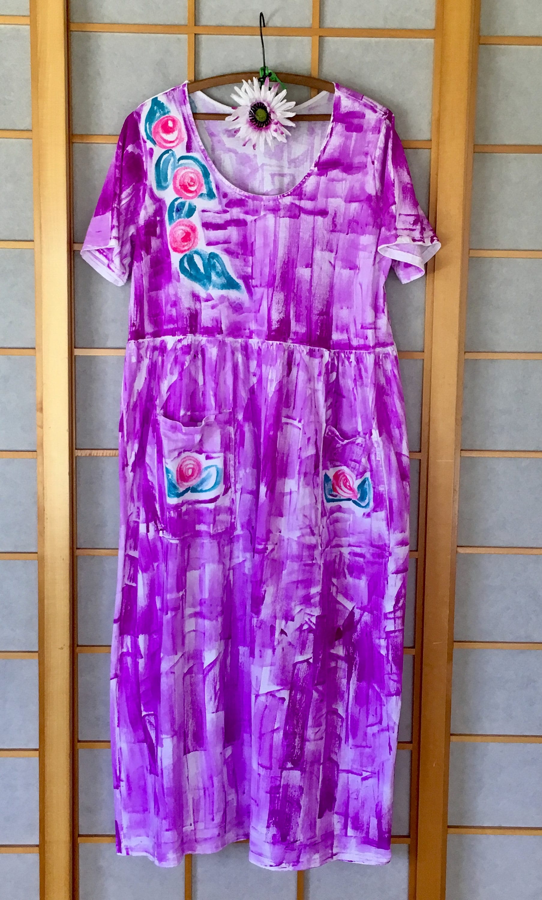 Hand Painted Maxi Dress Hawaiian Plus Size Long Cotton