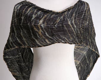 Silk Scarf Pleated Gray Scarf Hand Dyed Shibori