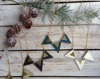 Geometric Necklace-Triangle necklace-Laser Cut Wood and Brass- Triangle Jewellery- Geometric Jewellery- Gifts for Her Gift for Women - black