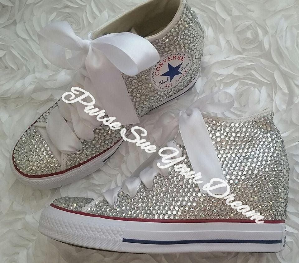 SWAROVSKI CRYSTAL CONVERSE Chuck Taylor Lux Wedge Mid Wedding