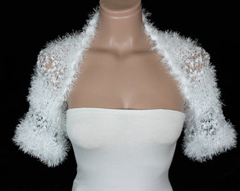 Hand Knitted Crocheted (White) Short Sleeve Wedding Bolero Bridal Bolero Bridal Shrug by Arzu's Style