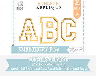 3" & 3.5" Athletic Applique Embroidery Font/Alphabet for Embroidery Machines, College Applique, Varsity Athletic Applique, BX font