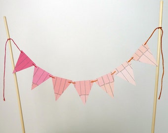 Pink Ombre Cake Topper Bunting Light Pink, Dark Pink and Peach