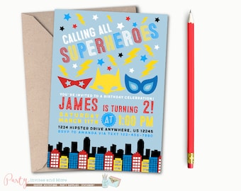 Superhero Birthday Invitation, Superhero Invitation, Super Hero Birthday Invitation, Super Hero Invitation, Boy Birthday Invitation