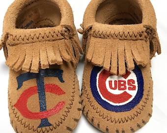 Custom Hand-Painted Minnesota Twins Chicago Cubs Baby Booties Moccasins