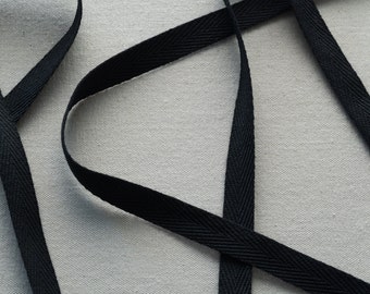 1/2 Inch Wide Cotton Twill Tape, Black Heavyweight - 5 or 10 yards