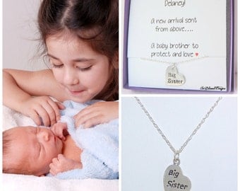 BIG SISTER Necklace, for big sister, Girls Necklace, Sister Gift, Sterling Silver, Hand Stamped Necklace, Children's Jewelry