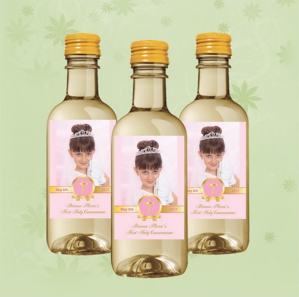 Photo First Communion Mini Wine Labels Gold Mini Wine Bottle