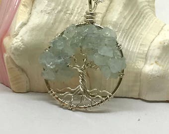 Minimalist Tree of Life a Sterling Silver Tree Of Life Aquamarine Necklace On Sterling Chain Wire Wrapped Pendant Jewelry March Birthstone