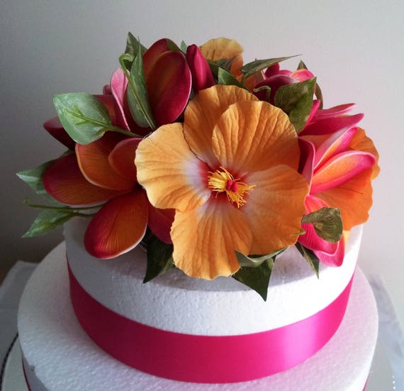 Hibiscus Plumeria Frangipani Cake Topper Silk Flower Real