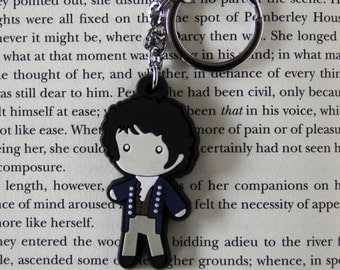 Mr. Darcy Figure Keychain Charm Necklace Jane Austen Pride & Prejudice Book Gift