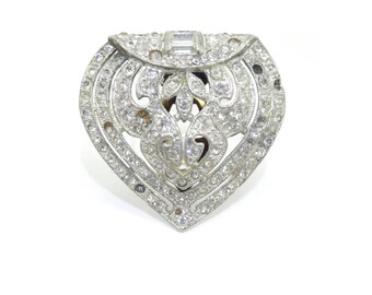 Vintage Rhinestone Dress Clip, Silver Tone, Pat 1852188, Pot Metal, Repurpose